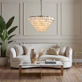 OpenBox 7-Light 30'' Modern Coastal Aged Bronze Natural Capiz Shell Tiered Chandelier Vintage Glam Pendant Light