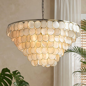 OpenBox 7-Light 30'' Modern Coastal Aged Bronze Natural Capiz Shell Tiered Chandelier Vintage Glam Pendant Light