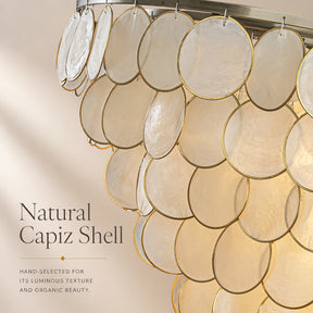 7-Light 30'' Modern Coastal Aged Bronze Natural Capiz Shell Tiered Chandelier Vintage Glam Pendant Light For Dining Room Living Room or Foyer