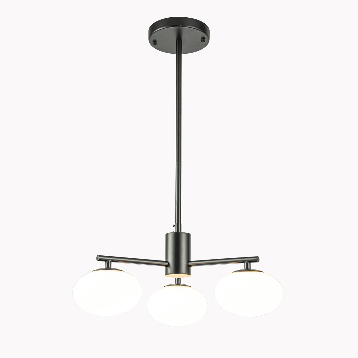 3-Light 20'' Matte Black Century Modern Opal Glass Chandelier Classic Globe Pendant Light For Dining Room