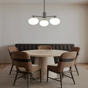 3-Light 20'' Matte Black Century Modern Opal Glass Chandelier Classic Globe Pendant Light For Dining Room