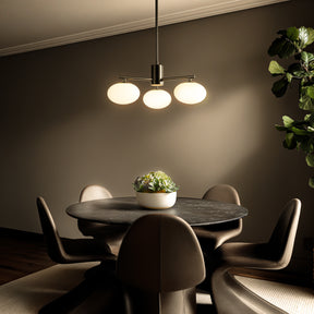 3-Light 20'' Matte Black Century Modern Opal Glass Chandelier Classic Globe Pendant Light For Dining Room
