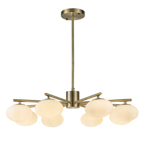 8-Light 32'' Antique Brass Mid Century Modern Opal Glass Chandelier Classic Globe Pendant Light For Dining Room Living Room
