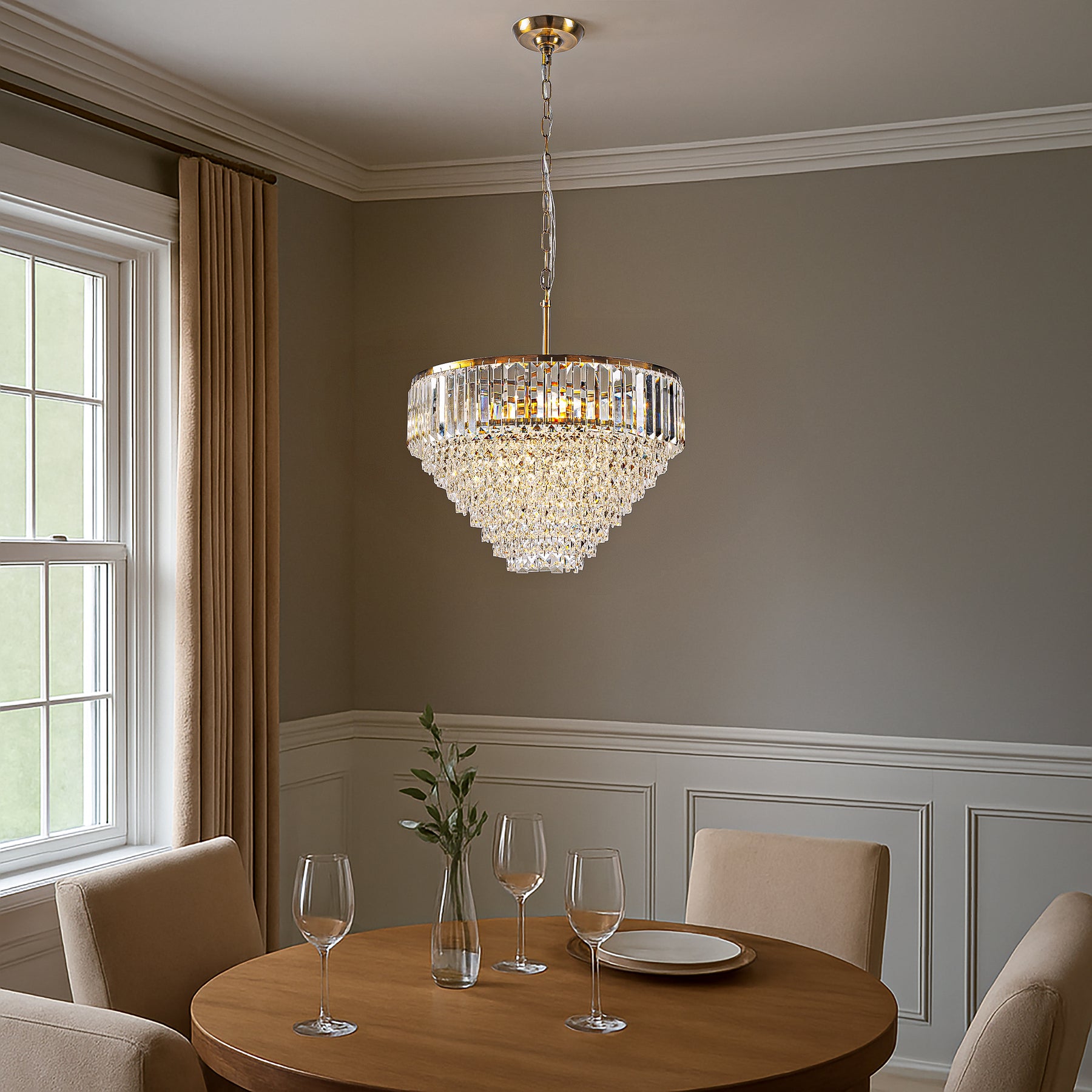 5 Lights 20" Modern Glam Antique Gold Crystal Tiered Chandelier Luxury Ceiling Light  For Dining Room & Bedroom  & Entryway