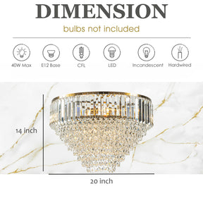 5 Lights 20" Modern Glam Antique Gold Crystal Tiered Flush Mount Luxury Ceiling Light  For Dining Room & Bedroom  & Entryway
