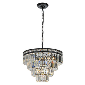18'' Modern Classic Crystal Chandelier With Matte Black Finish 4-Light Tiered Pendant Ceiling Light For Dining Room Foyer Bedroom