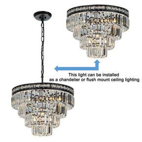 18'' Modern Classic Crystal Chandelier With Matte Black Finish 4-Light Tiered Pendant Ceiling Light For Dining Room Foyer Bedroom
