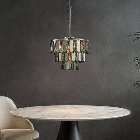 4-Light Dimmable Modern 3-Tier Smoked Crystal Chandelier 14" Contemporary Round Polished Nickel Pendant Light Fixture for Dining Room Bedroom