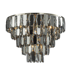 6-Light Dimmable 5-Tier Smoked Crystal Flush Mount Ceiling Light 22" Low Profile Fixture with Polished Nickel Finish and Stainless Steel Accents for Bedroom, Dining Room