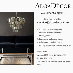 6-Light Dimmable 5-Tier Smoked Crystal Flush Mount Ceiling Light 22" Low Profile Fixture with Polished Nickel Finish and Stainless Steel Accents for Bedroom, Dining Room