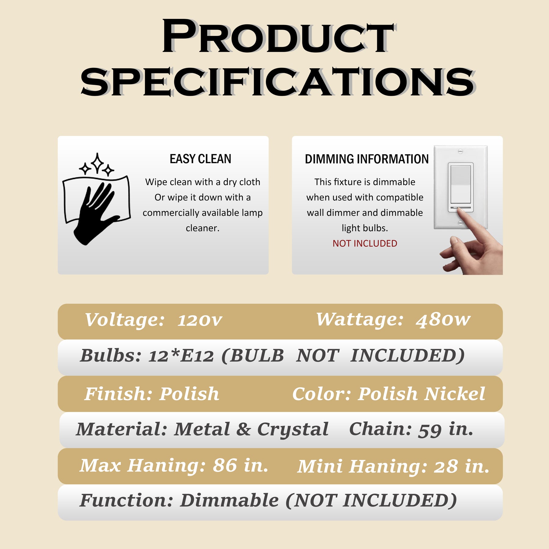 28" 12-Light Dimmable 7-Tier Smoked Crystal Chandelier Large Modern Luxury Pendant Light with Polished Nickel Finish and Stainless Steel Accents for Dining Room, Living Room