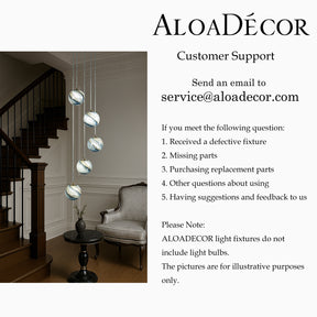 12'' 5-Light Modern Glazed Glass Globe Staircase Chandelier Coastal Handcrafted Glass Pendant In Matte Black For Foyer Entryway