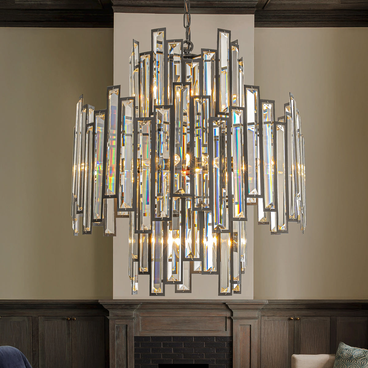12-Light 23" Wide Modern and Contemporary Luxury Black Metal with Clear Crystal Chandelier for Dining Room, Living Room, Foyer, Entryway