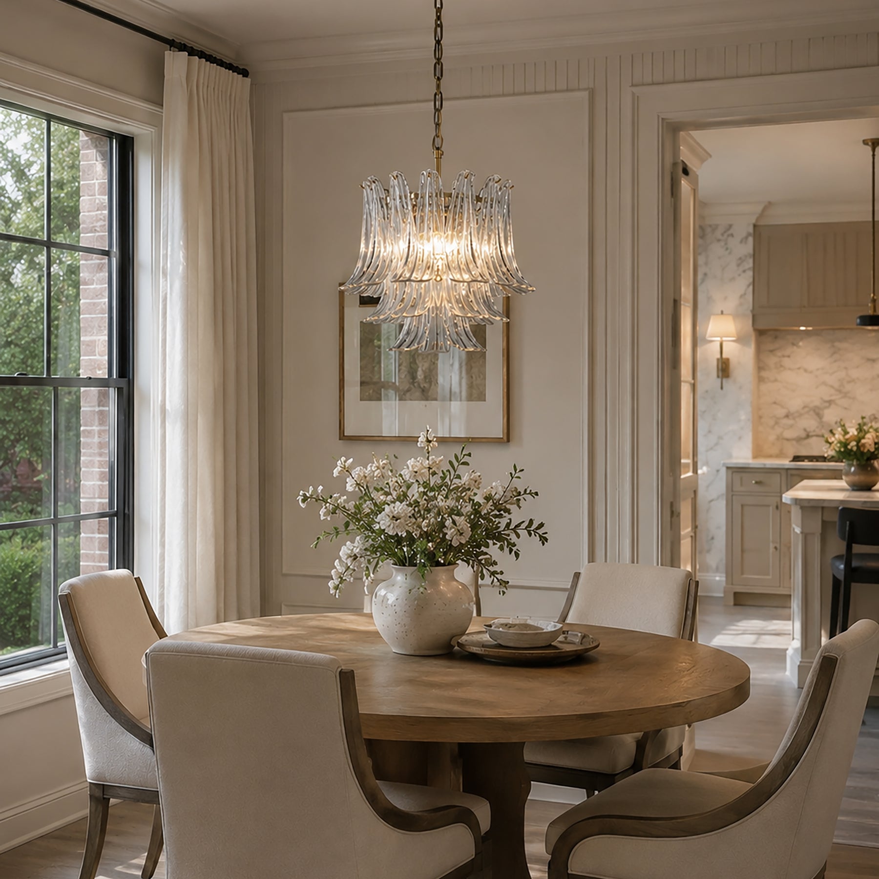 18'' Wide Mid-Century Modern Chandelier 4-Light 3-Tier Clear Art Glass Pendant Light In Antique Bronze Finish For Dining Room Foyer Bedroom