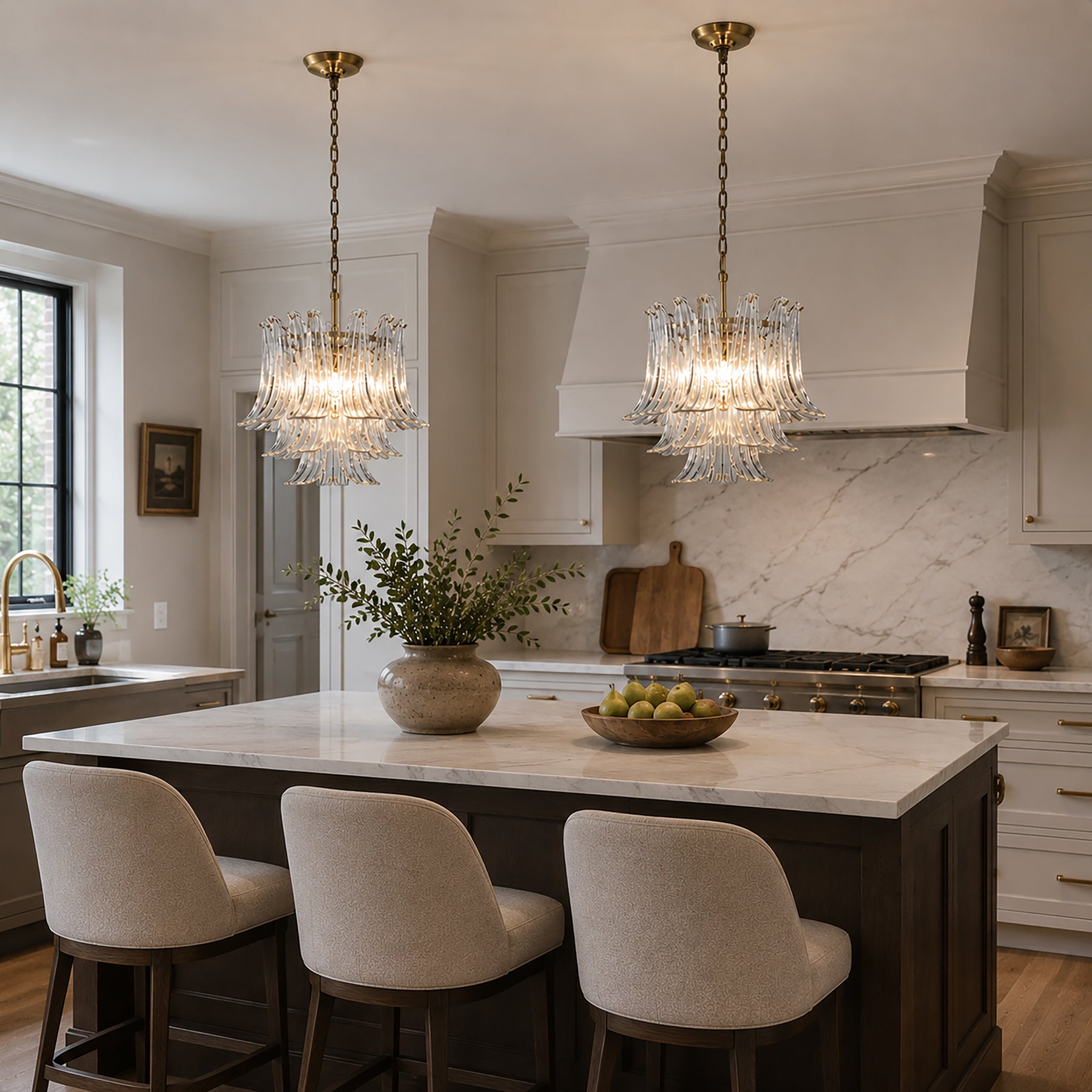 18'' Wide Mid-Century Modern Chandelier 4-Light 3-Tier Clear Art Glass Pendant Light In Antique Bronze Finish For Dining Room Foyer Bedroom
