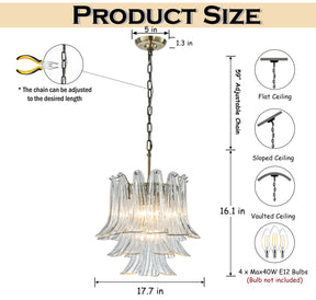 18'' Wide Mid-Century Modern Chandelier 4-Light 3-Tier Clear Art Glass Pendant Light In Antique Bronze Finish For Dining Room Foyer Bedroom