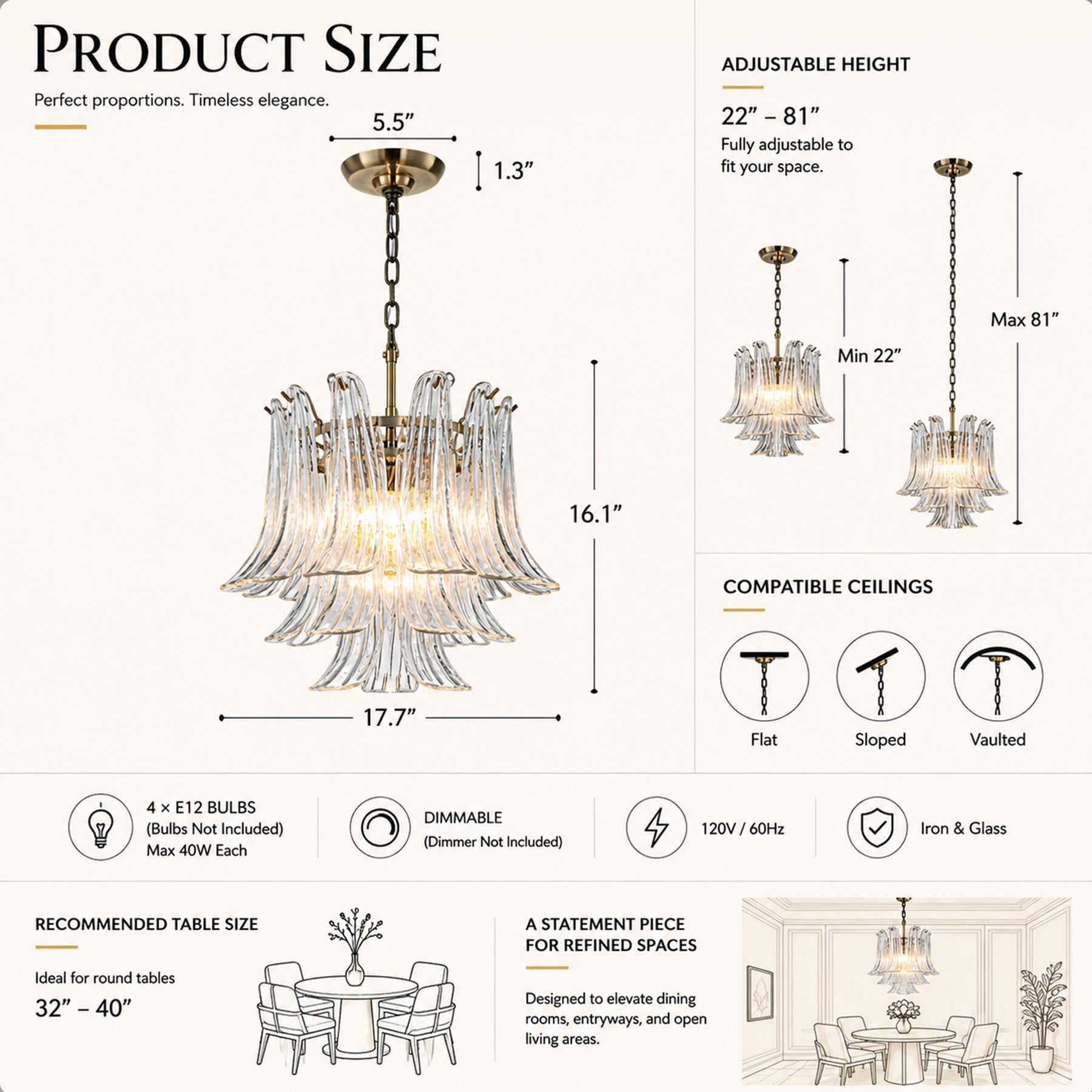 18'' Wide Mid-Century Modern Chandelier 4-Light 3-Tier Clear Art Glass Pendant Light In Antique Bronze Finish For Dining Room Foyer Bedroom