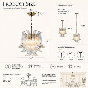 18'' Wide Mid-Century Modern Chandelier 4-Light 3-Tier Clear Art Glass Pendant Light In Antique Bronze Finish For Dining Room Foyer Bedroom