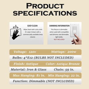 18'' Wide Mid-Century Modern Chandelier 4-Light 3-Tier Clear Art Glass Pendant Light In Antique Bronze Finish For Dining Room Foyer Bedroom