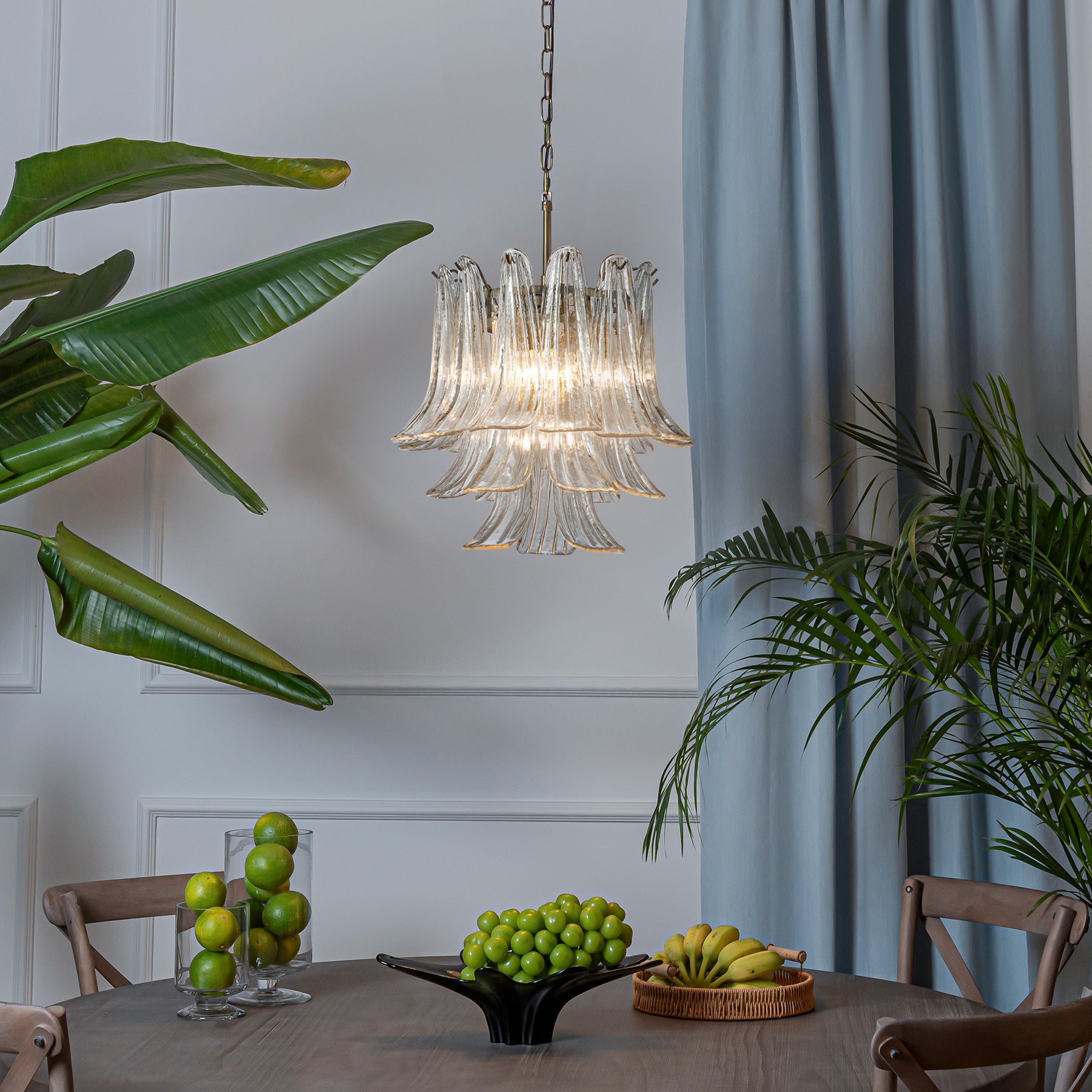 18'' Wide Mid-Century Modern Chandelier 4-Light 3-Tier Clear Art Glass Pendant Light In Antique Bronze Finish For Dining Room Foyer Bedroom