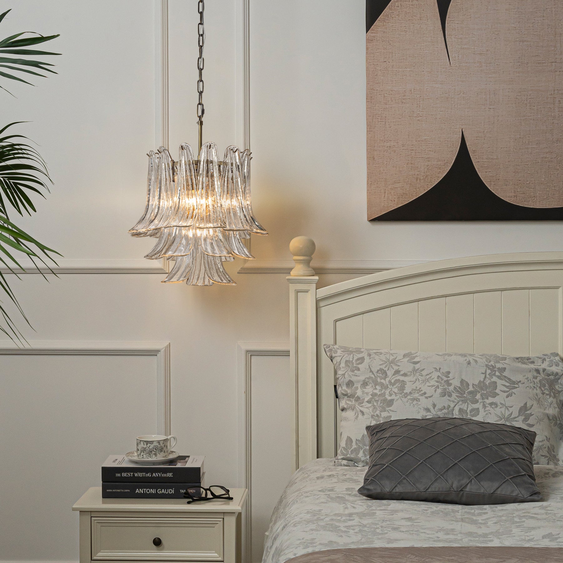 18'' Wide Mid-Century Modern Chandelier 4-Light 3-Tier Clear Art Glass Pendant Light In Antique Bronze Finish For Dining Room Foyer Bedroom