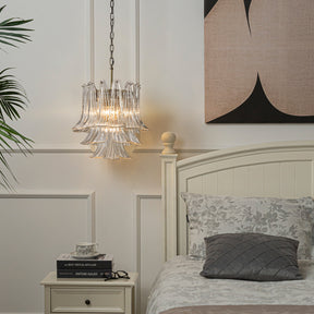 18'' Wide Mid-Century Modern Chandelier 4-Light 3-Tier Clear Art Glass Pendant Light In Antique Bronze Finish For Dining Room Foyer Bedroom