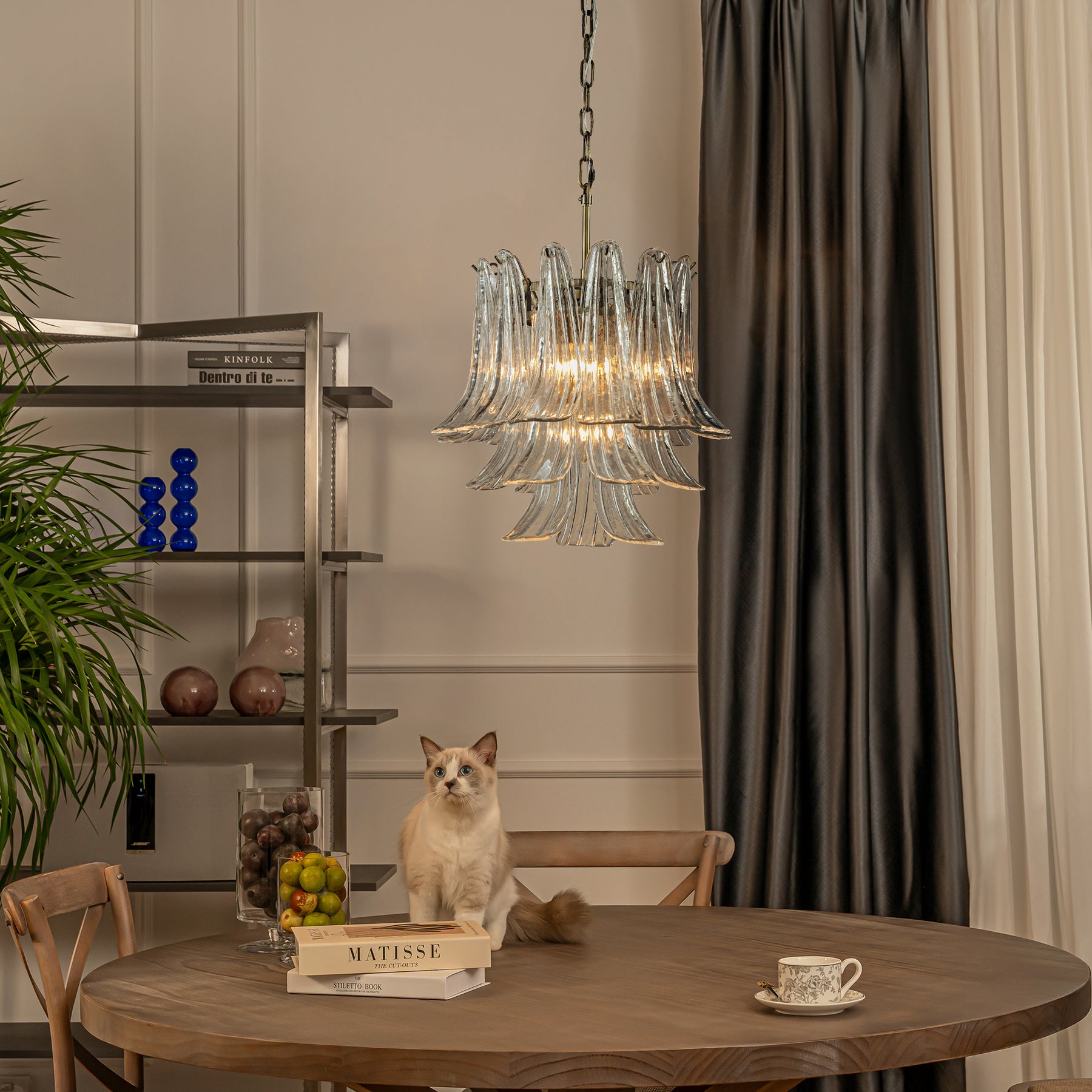 18'' Wide Mid-Century Modern Chandelier 4-Light 3-Tier Clear Art Glass Pendant Light In Antique Bronze Finish For Dining Room Foyer Bedroom