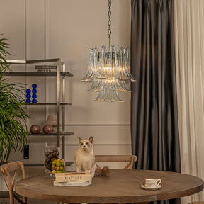 18'' Wide Mid-Century Modern Chandelier 4-Light 3-Tier Clear Art Glass Pendant Light In Antique Bronze Finish For Dining Room Foyer Bedroom