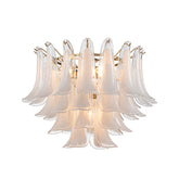 24'' Wide Vintage Mid-Century Modern Flush Mount 4-Light 4-Tier White Art Glass Ceiling Light With Antique Bronze Finish For Entryway, Dining Room