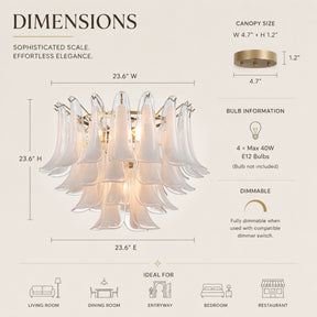 24'' Wide Vintage Mid-Century Modern Flush Mount 4-Light 4-Tier White Art Glass Ceiling Light With Antique Bronze Finish For Entryway, Dining Room