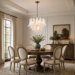 24'' Wide Vintage Mid-Century Modern Chandelier 4-Light 4-Tier White Art Glass Pendant With Antique Bronze Finish For Living Room, Dining Room