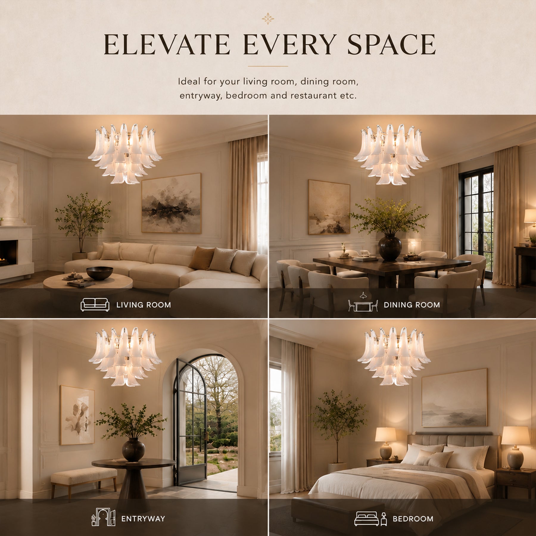 24'' Wide Vintage Mid-Century Modern Flush Mount 4-Light 4-Tier White Art Glass Ceiling Light With Antique Bronze Finish For Entryway, Dining Room