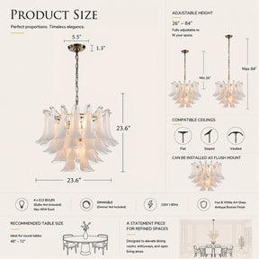 24'' Wide Vintage Mid-Century Modern Chandelier 4-Light 4-Tier White Art Glass Pendant With Antique Bronze Finish For Living Room, Dining Room