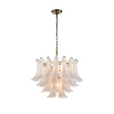 24'' Wide Vintage Mid-Century Modern Chandelier 4-Light 4-Tier White Art Glass Pendant With Antique Bronze Finish For Living Room, Dining Room