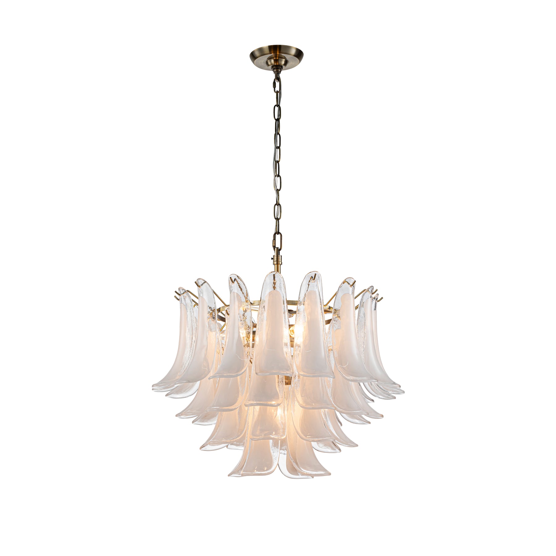 24'' Wide Vintage Mid-Century Modern Chandelier 4-Light 4-Tier White Art Glass Pendant With Antique Bronze Finish For Living Room, Dining Room