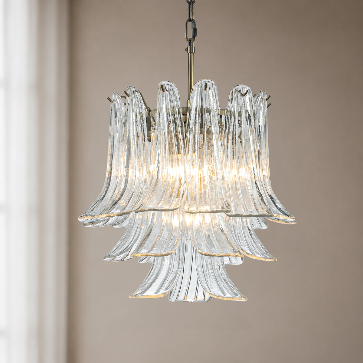 18'' Wide Mid-Century Modern Chandelier 4-Light 3-Tier Clear Art Glass Pendant Light In Antique Bronze Finish For Dining Room Foyer Bedroom