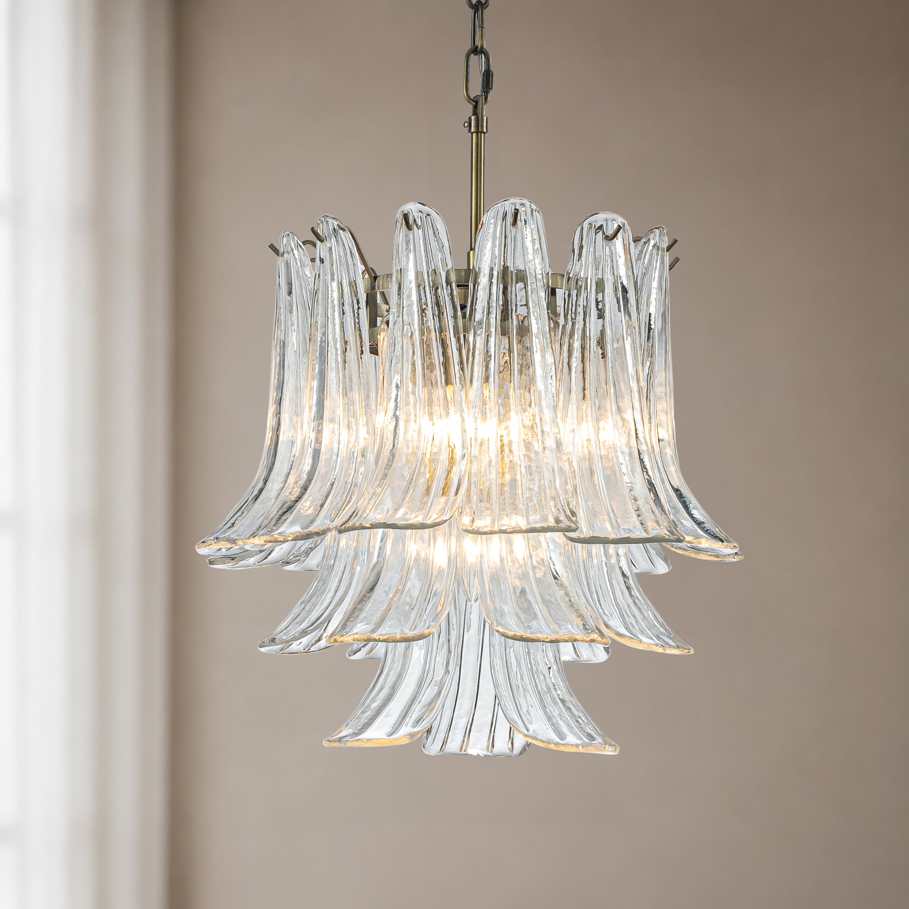 18'' Wide Mid-Century Modern Chandelier 4-Light 3-Tier Clear Art Glass Pendant Light In Antique Bronze Finish For Dining Room Foyer Bedroom