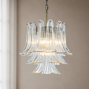 18'' Wide Mid-Century Modern Chandelier 4-Light 3-Tier Clear Art Glass Pendant Light In Antique Bronze Finish For Dining Room Foyer Bedroom