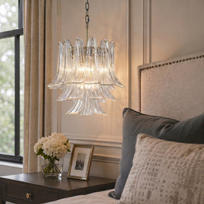18'' Wide Mid-Century Modern Chandelier 4-Light 3-Tier Clear Art Glass Pendant Light In Antique Bronze Finish For Dining Room Foyer Bedroom