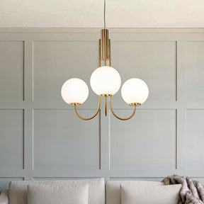 3-Light 25'' Wide Mid-Century Modern Glass Globe Bubble Chandelier Vintage Sputnik Aged Brass Opal Glass Pendant Light For Living Room Dining Room