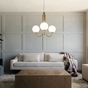 3-Light 25'' Wide Mid-Century Modern Glass Globe Bubble Chandelier Vintage Sputnik Aged Brass Opal Glass Pendant Light For Living Room Dining Room