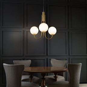 3-Light 25'' Wide Mid-Century Modern Glass Globe Bubble Chandelier Vintage Sputnik Aged Brass Opal Glass Pendant Light For Living Room Dining Room
