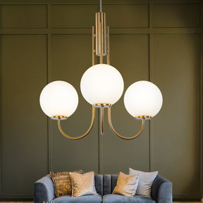 3-Light 25'' Wide Mid-Century Modern Glass Globe Bubble Chandelier Vintage Sputnik Aged Brass Opal Glass Pendant Light For Living Room Dining Room