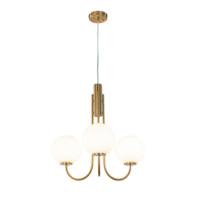 3-Light 25'' Wide Mid-Century Modern Glass Globe Bubble Chandelier Vintage Sputnik Aged Brass Opal Glass Pendant Light For Living Room Dining Room