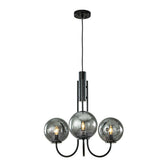 3-Light 25'' Wide Modern Glam Smoked Glass Globe Bubble Chandelier Contemporary Sputnik Black Hand Blown Glass Pendant Light For Living Room Dining Room