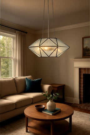 20'' 6-Light Dimmable Modern Geometric Chandelier With Textured Glass Accents Unique Statement Pendant Light For Dining Room Living Room