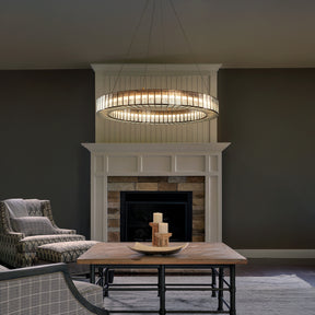 34'' Modern Halo Round Textured Glass Integrated Led Chandelier Brass Empire Led Ceiling Light For Dining Room Living Room