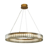 34'' Modern Halo Round Textured Glass Integrated Led Chandelier Brass Empire Led Ceiling Light For Dining Room Living Room