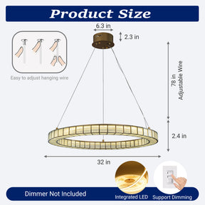 32'' Modern Halo Round Art Glass Integrated Led Chandelier Brass Art Deco Led Ceiling Light For Dining Room Living Room