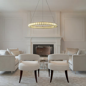 32'' Modern Halo Round Art Glass Integrated Led Chandelier Brass Art Deco Led Ceiling Light For Dining Room Living Room